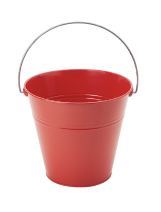 2.99 RED TIN METAL PAIL BUCKET 10 X 10 X 9 INCH 